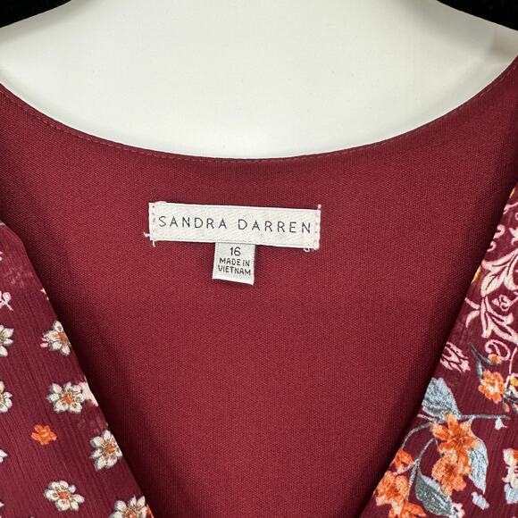 Sandra Darren Wine Floral Long Sleeve Surplice Bust New Dress Womens Plus Sz 16 - Picture 7 of 11